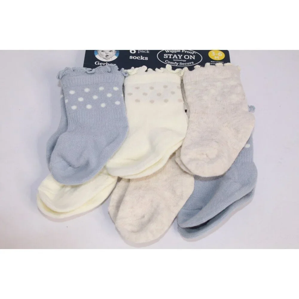 Gerber Wiggle Proof Stay On Infant Bootie Socks‎ 3-6 Months Beige Blue 6 Pack